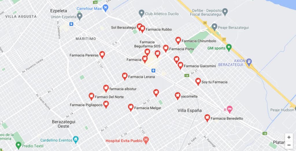 mapa de las farmacias más cerca en berazategui